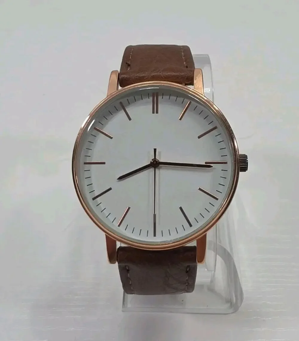Rose Gold Tone Wristwatch W/ Adjustable Brown Buckle Band New Battery W282